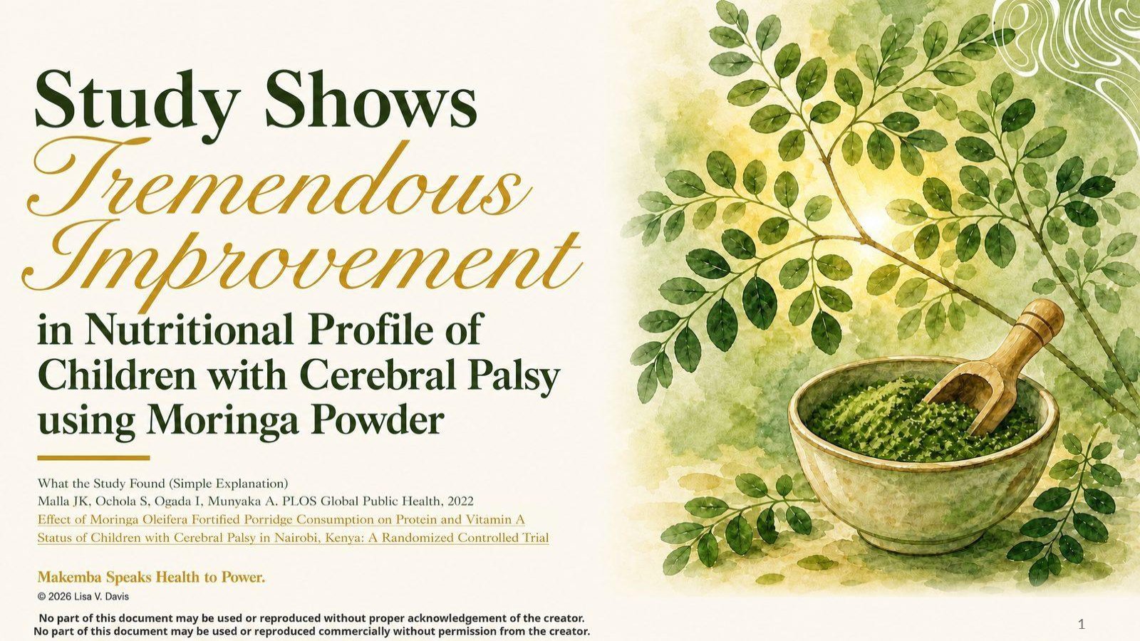 Cover slide of Science shows tremendous improvement in nutritional status of children with Cerebral Palsy when given Moringa Powder